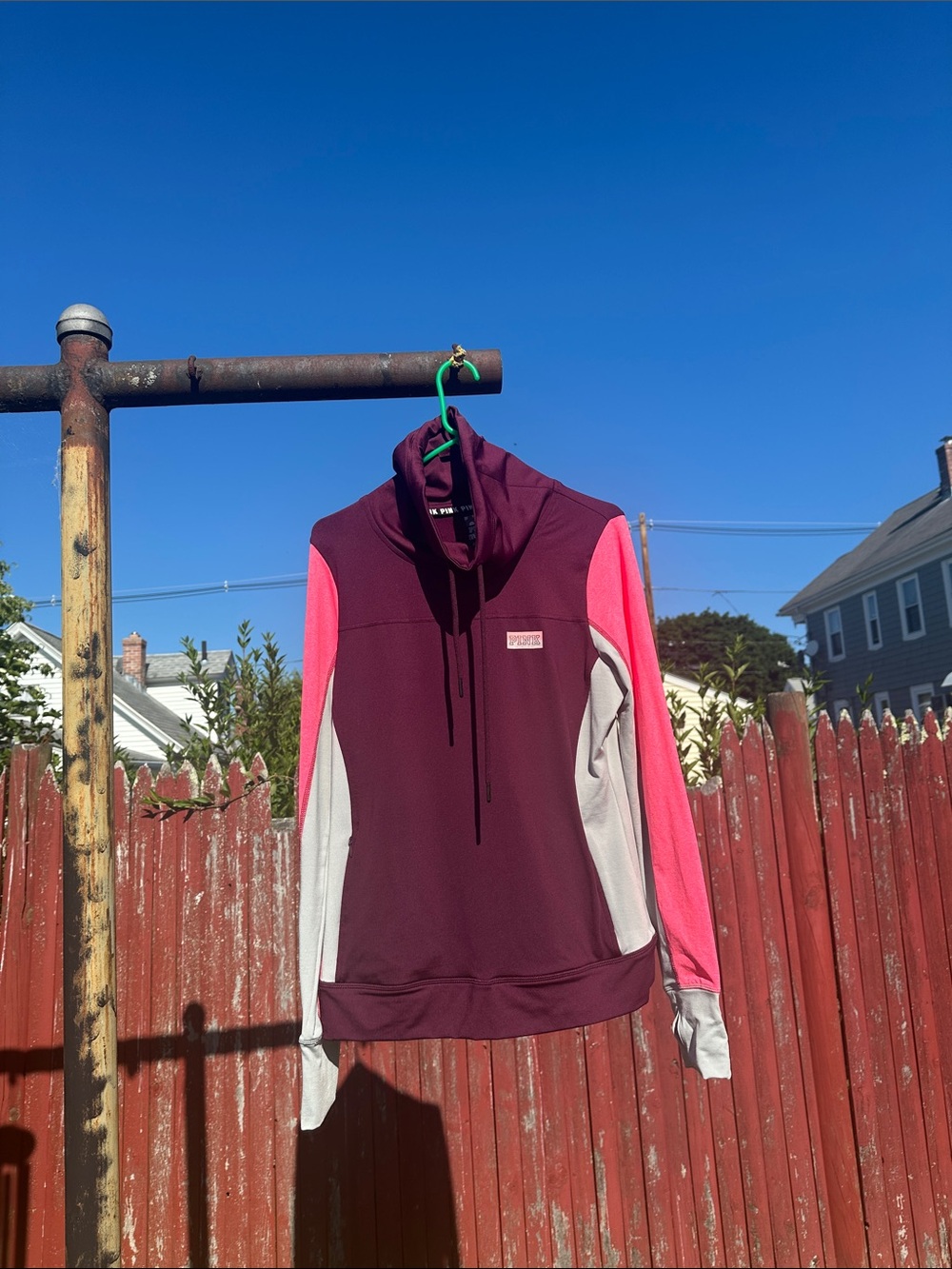 PINK Victoria's Secret Burgundy, Hot Pink & Light Gray Cowl Pullover size L